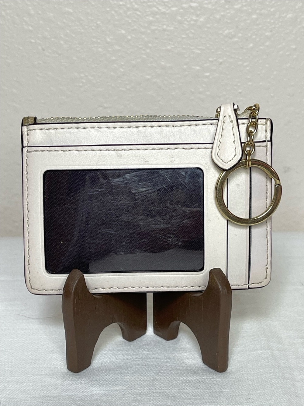 Coach White Leather and Signature C Card Case Wallet with ID Window